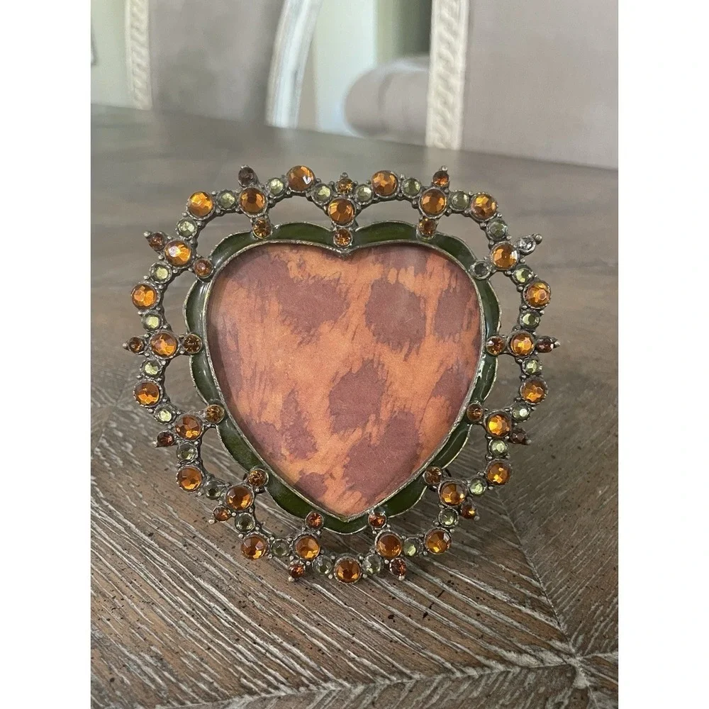 Mini Rhinestone Jeweled Heart Shape Photo Picture Frame Easel Back 2.5